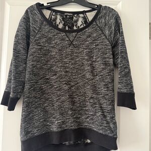 Express Black & Gray Marled Sweatshirt with Lace Back